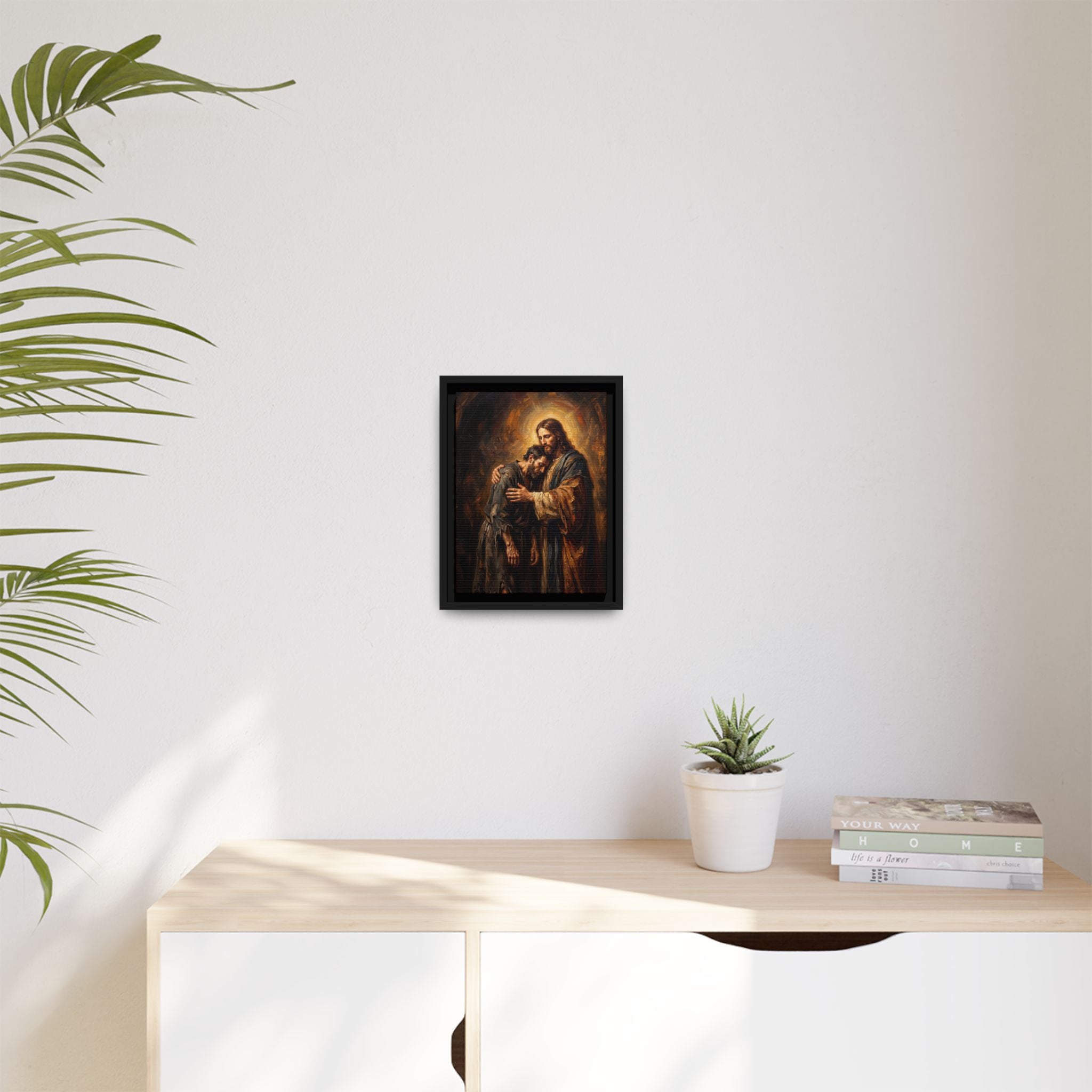 Die Umarmung Christi – Gerahmte Leinwand