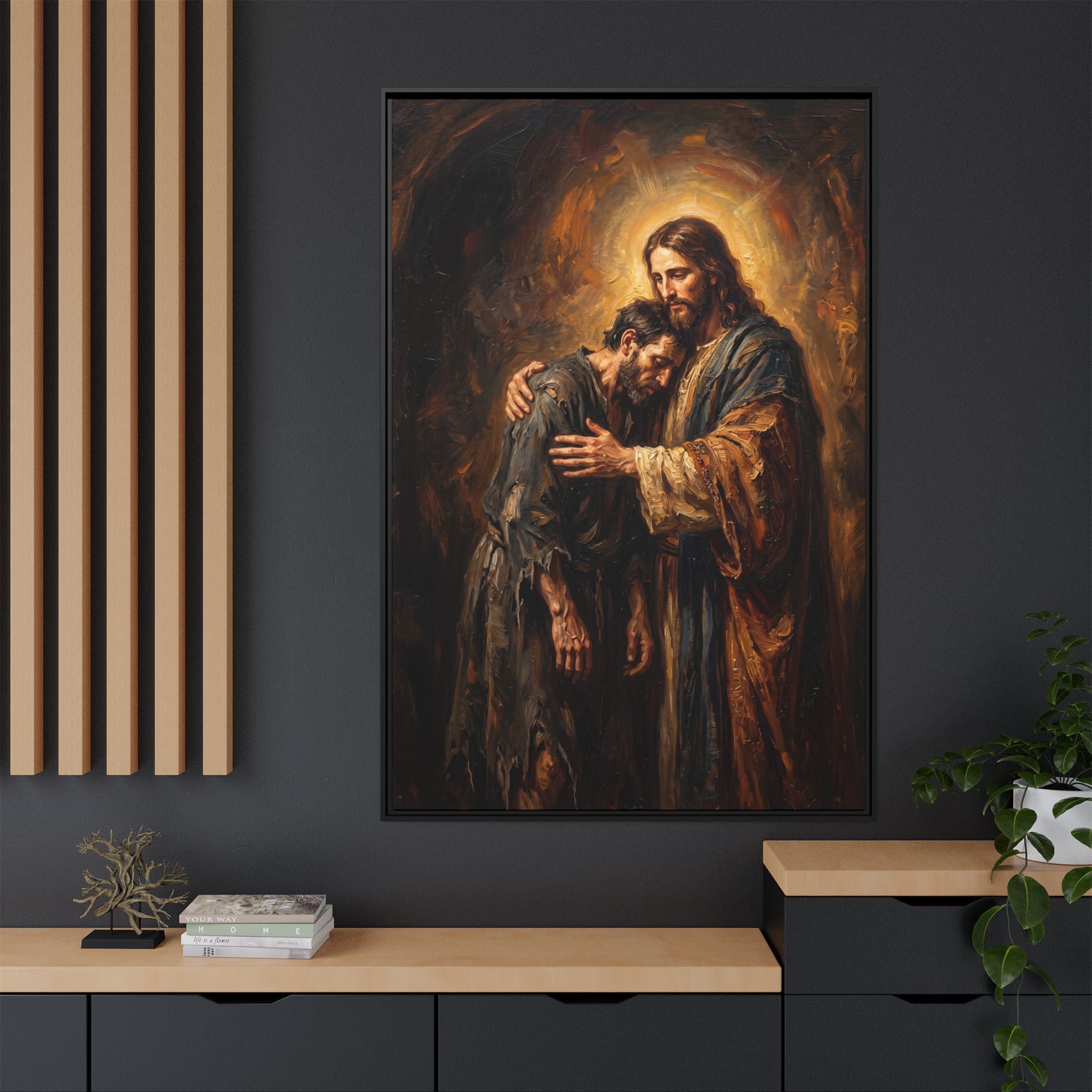 Die Umarmung Christi – Gerahmte Leinwand