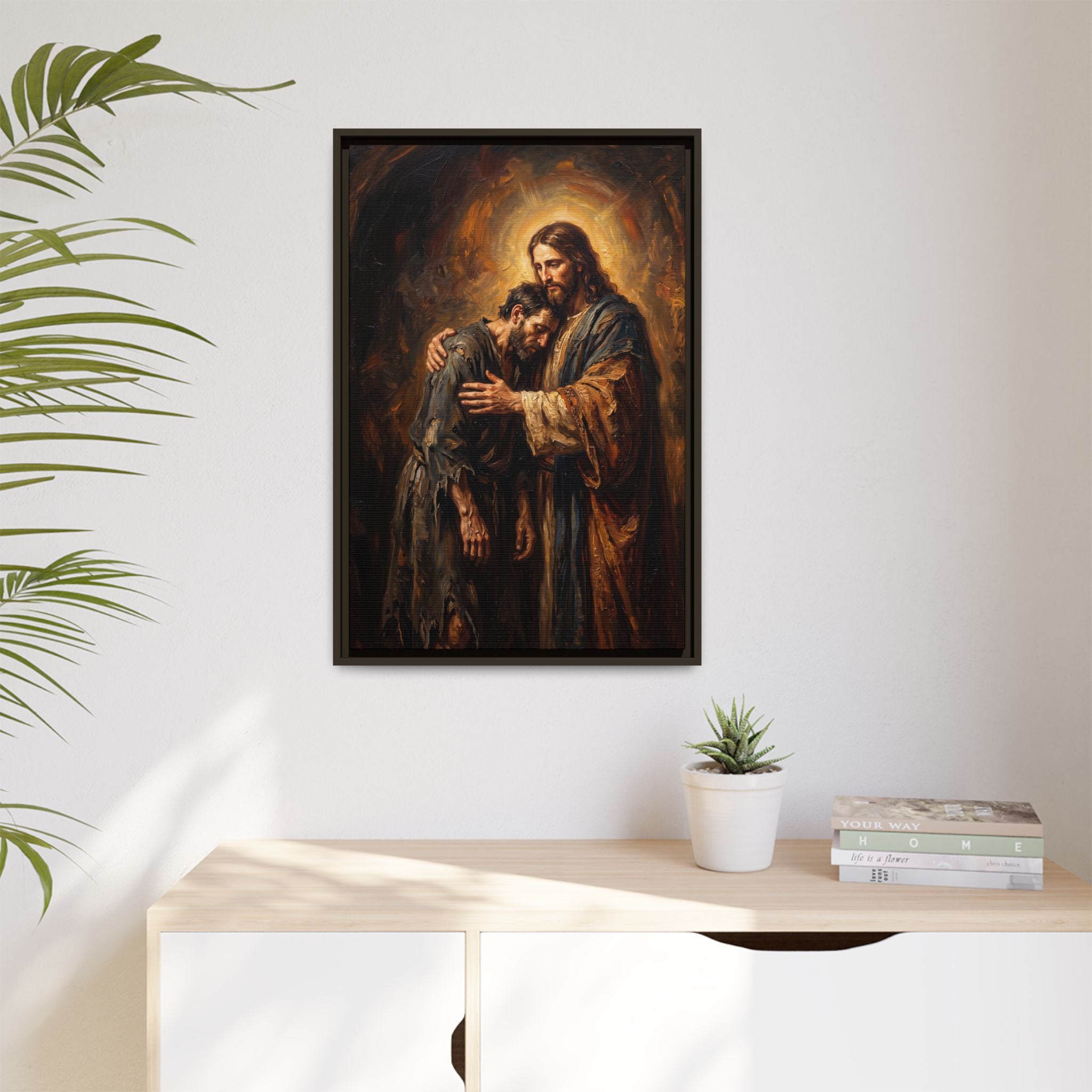 Die Umarmung Christi – Gerahmte Leinwand