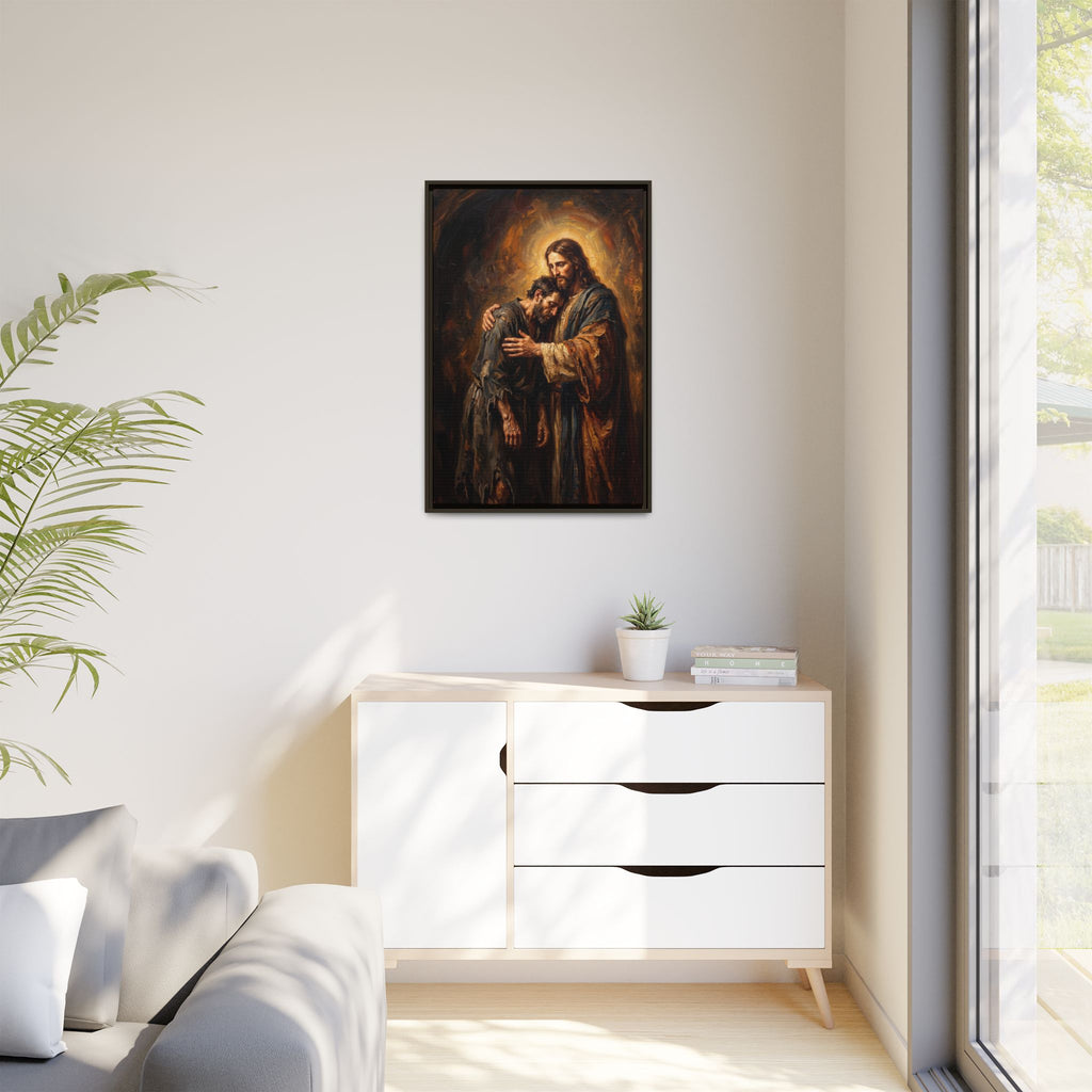 Die Umarmung Christi – Gerahmte Leinwand