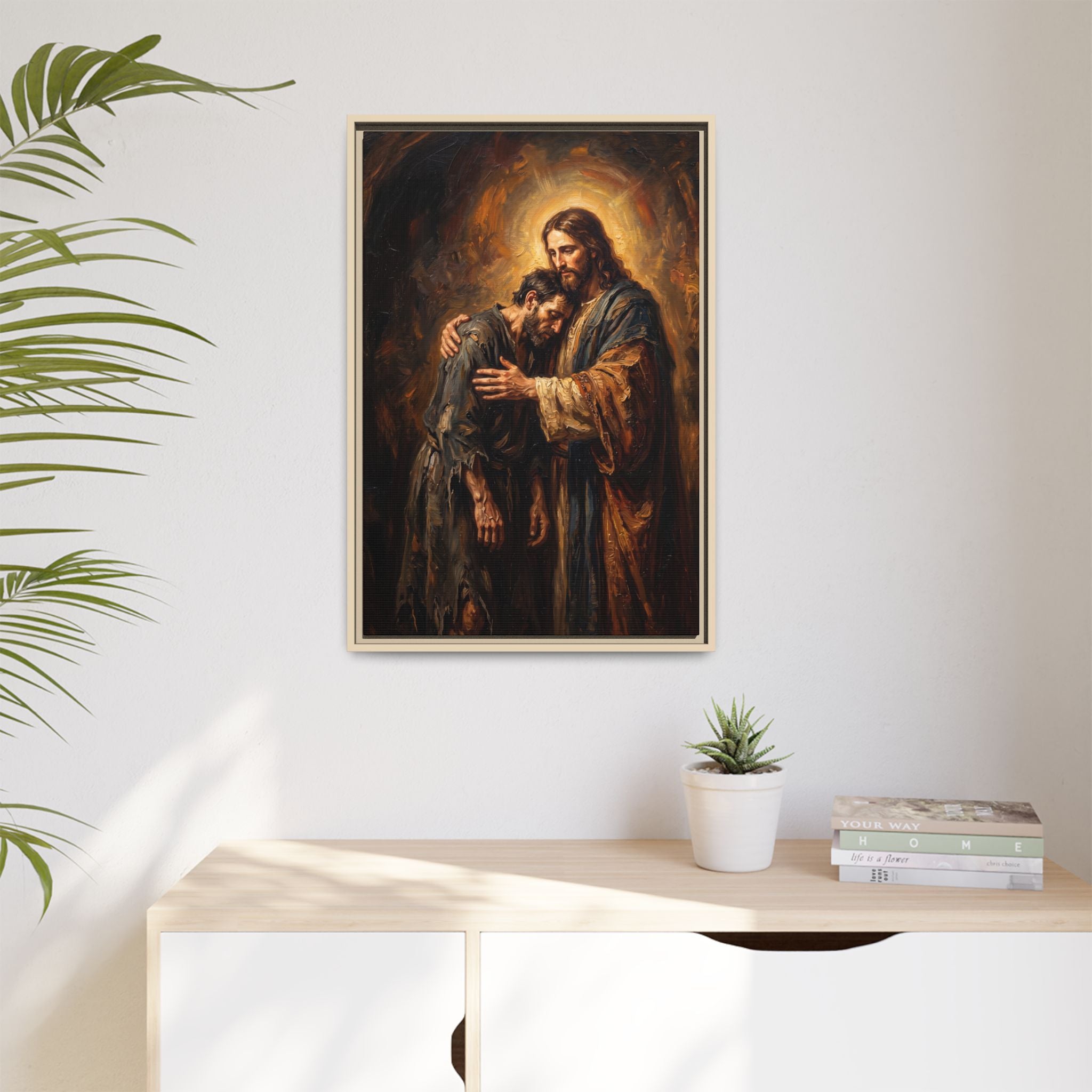 Die Umarmung Christi – Gerahmte Leinwand