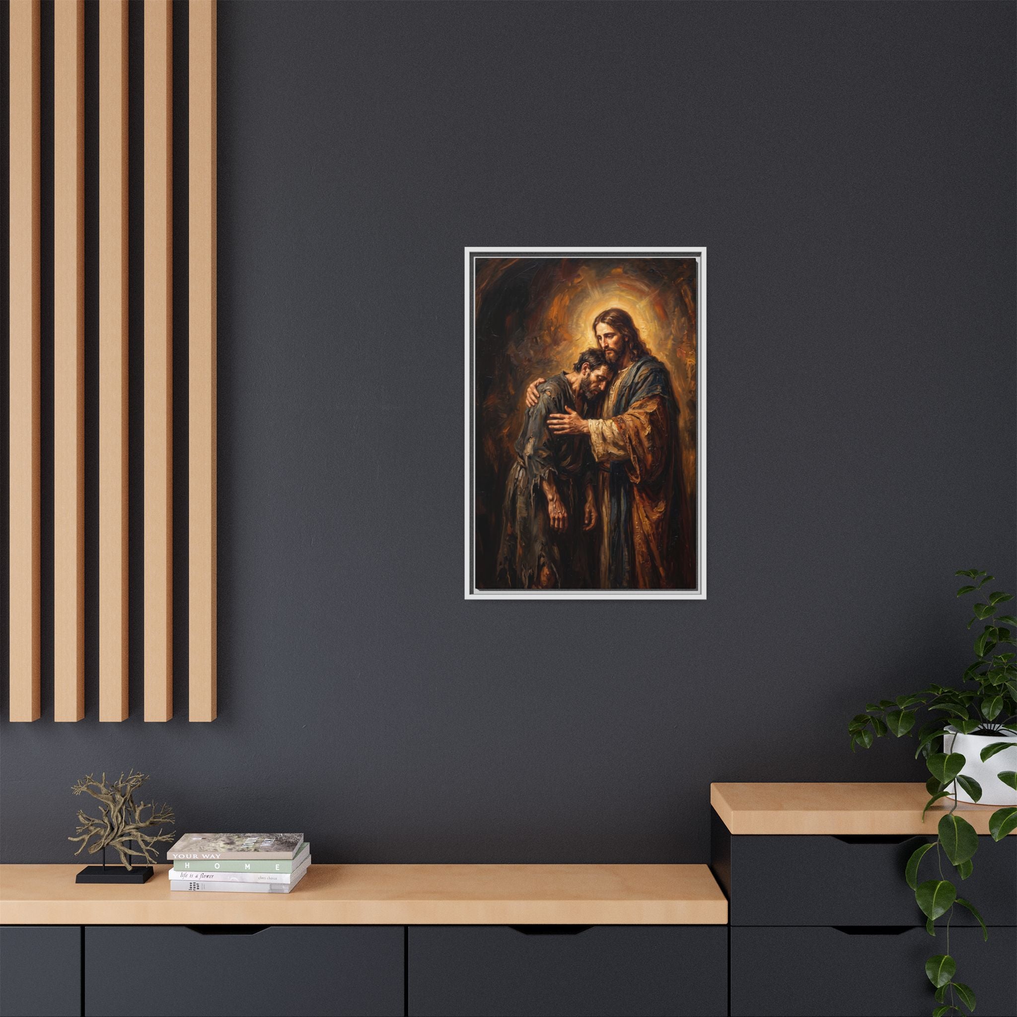 Die Umarmung Christi – Gerahmte Leinwand