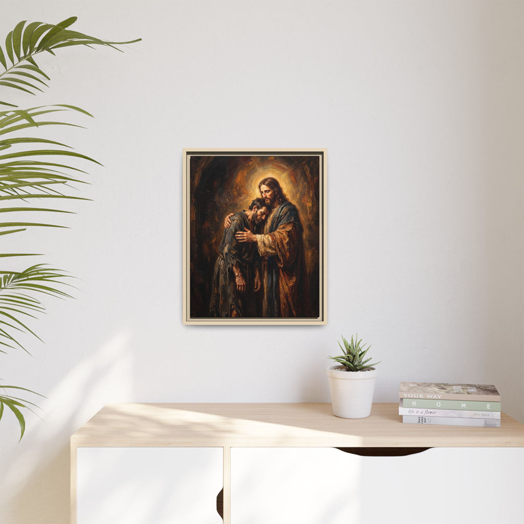 Die Umarmung Christi – Gerahmte Leinwand