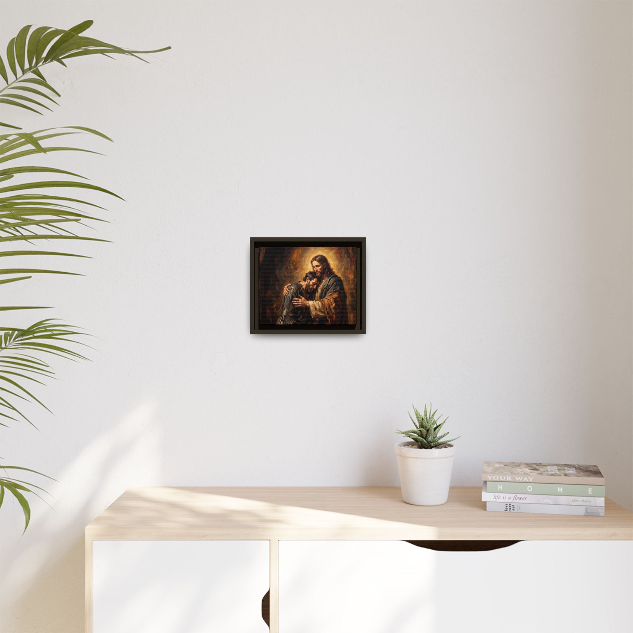 Die Umarmung Christi – Gerahmte Leinwand